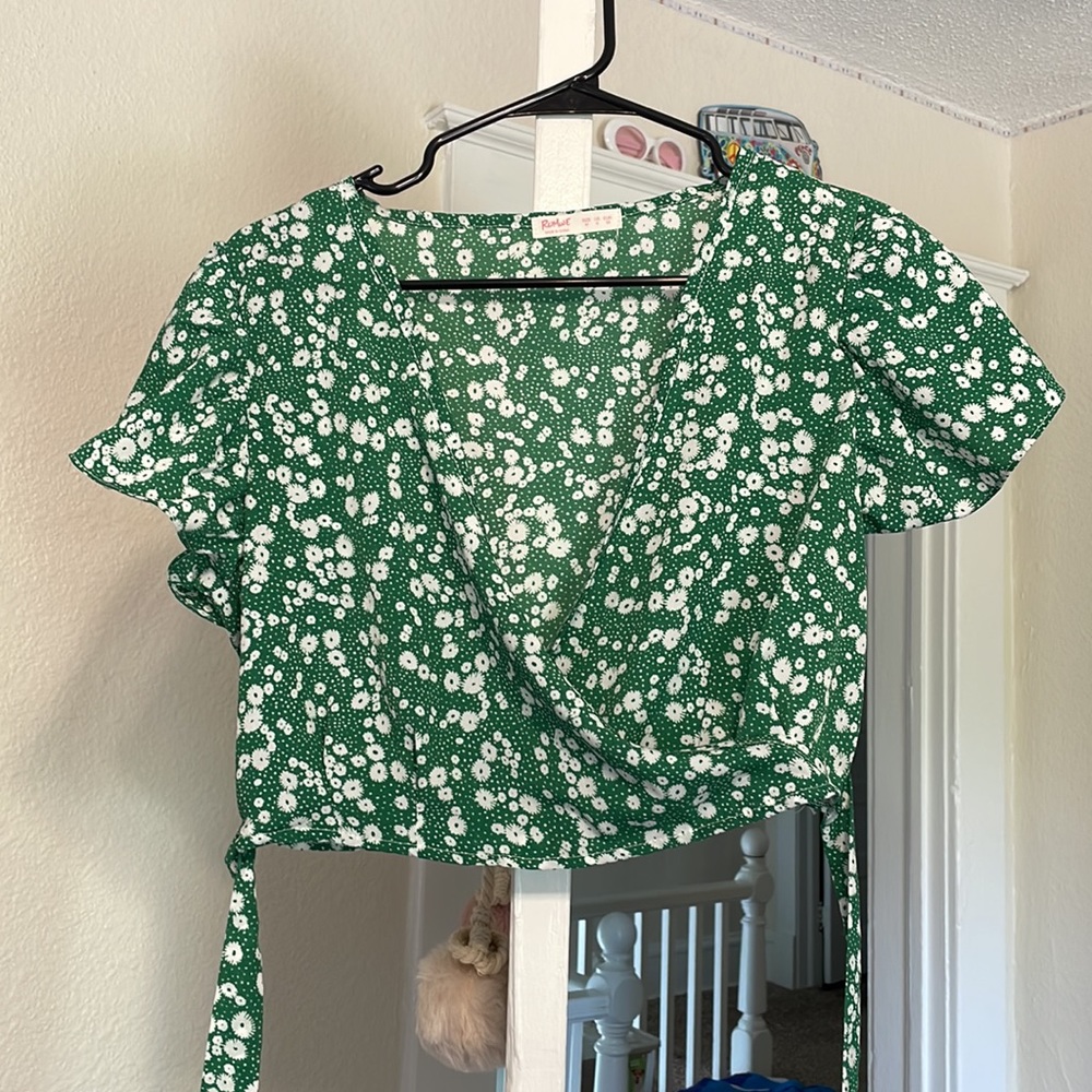 dark green crop with cross body ties